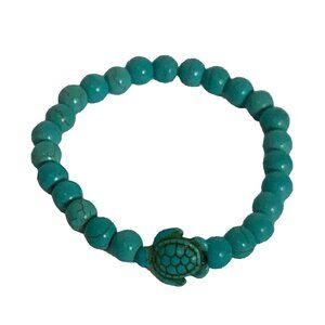 Turquoise Beaded Stretch Bracelet With Turtle‎ Charm